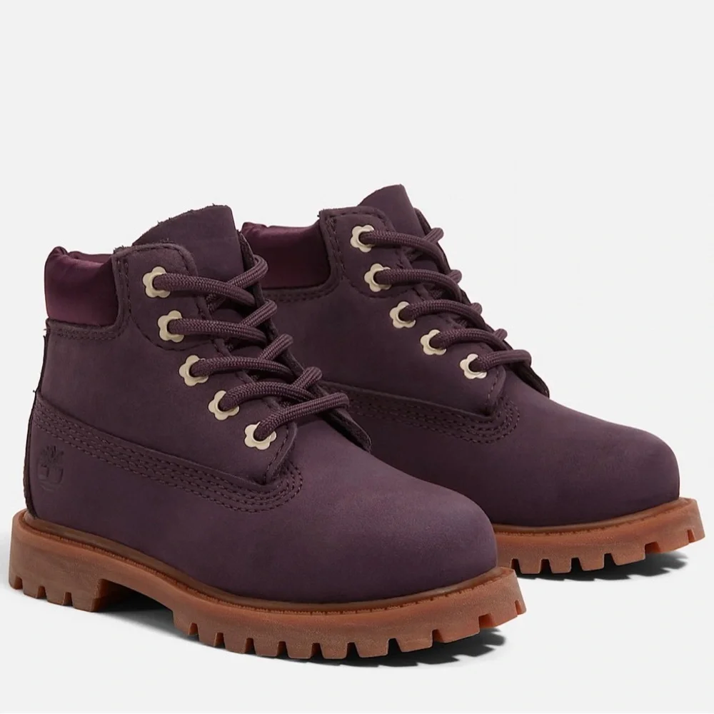 Timberland Kids Plum Nubuck Leather Lace-Up Waterproof Boots 6 Suede Hiking